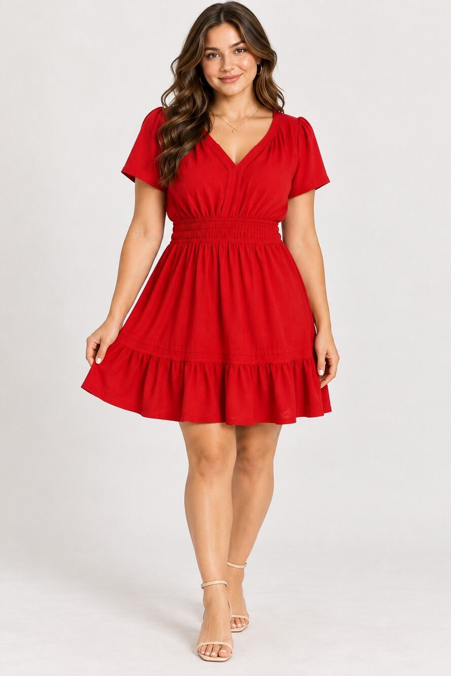 Red Smocked Waist Ruffle Hem Dress – Size XS – NWOT